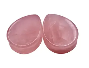 Polished Natural Crystal Teardrop Double Flare Plugs, Pair of Emotional Healing Gauge Earrings