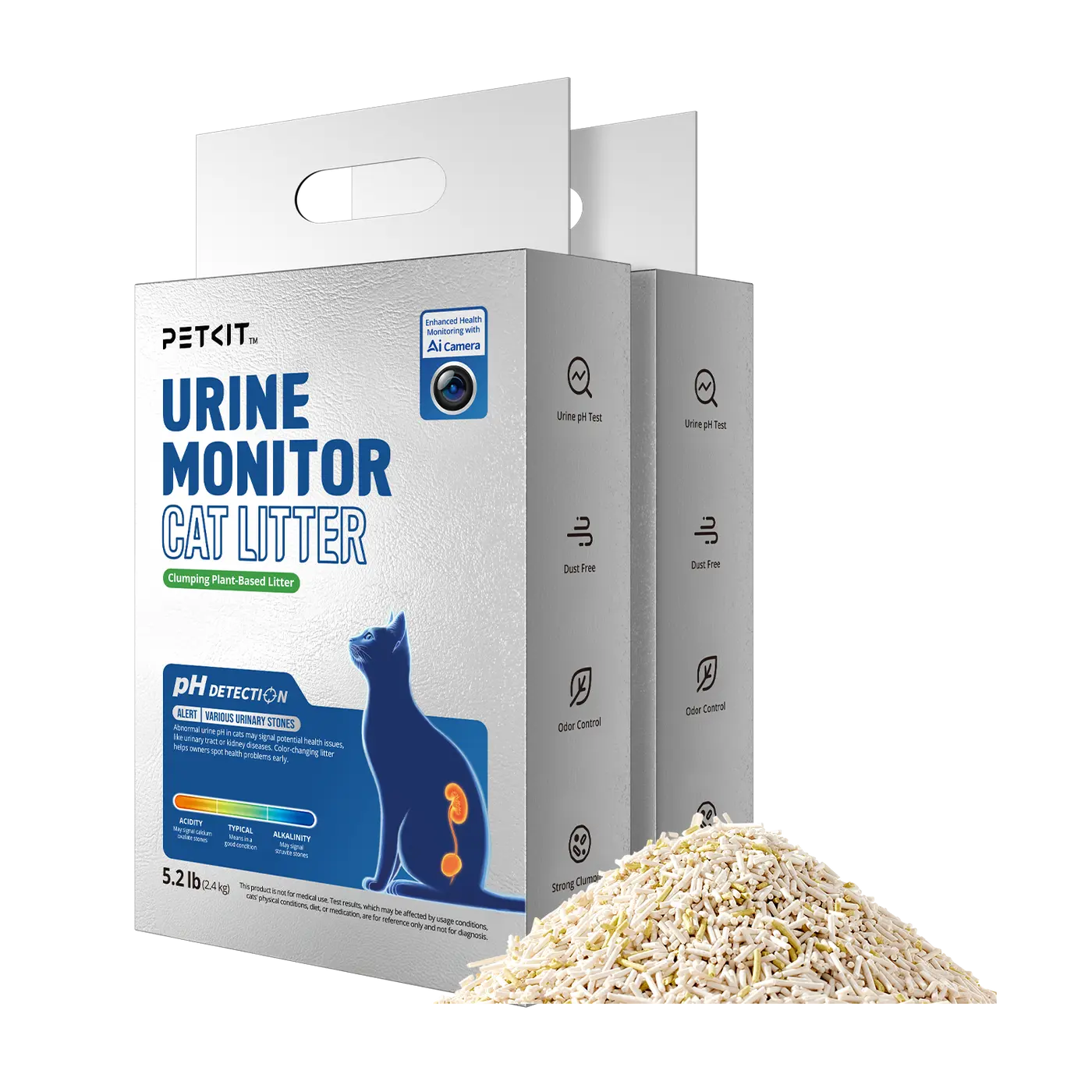PETKIT Urine Monitor Litter, pH Detection Tofu Litter, Superior Clumping 100% Natural Ingredients Plant Cat Litter, Dust-Free and Odor Control, Non-Sticky, Easy Scooping (5.2lb×1bag) Litterbox
