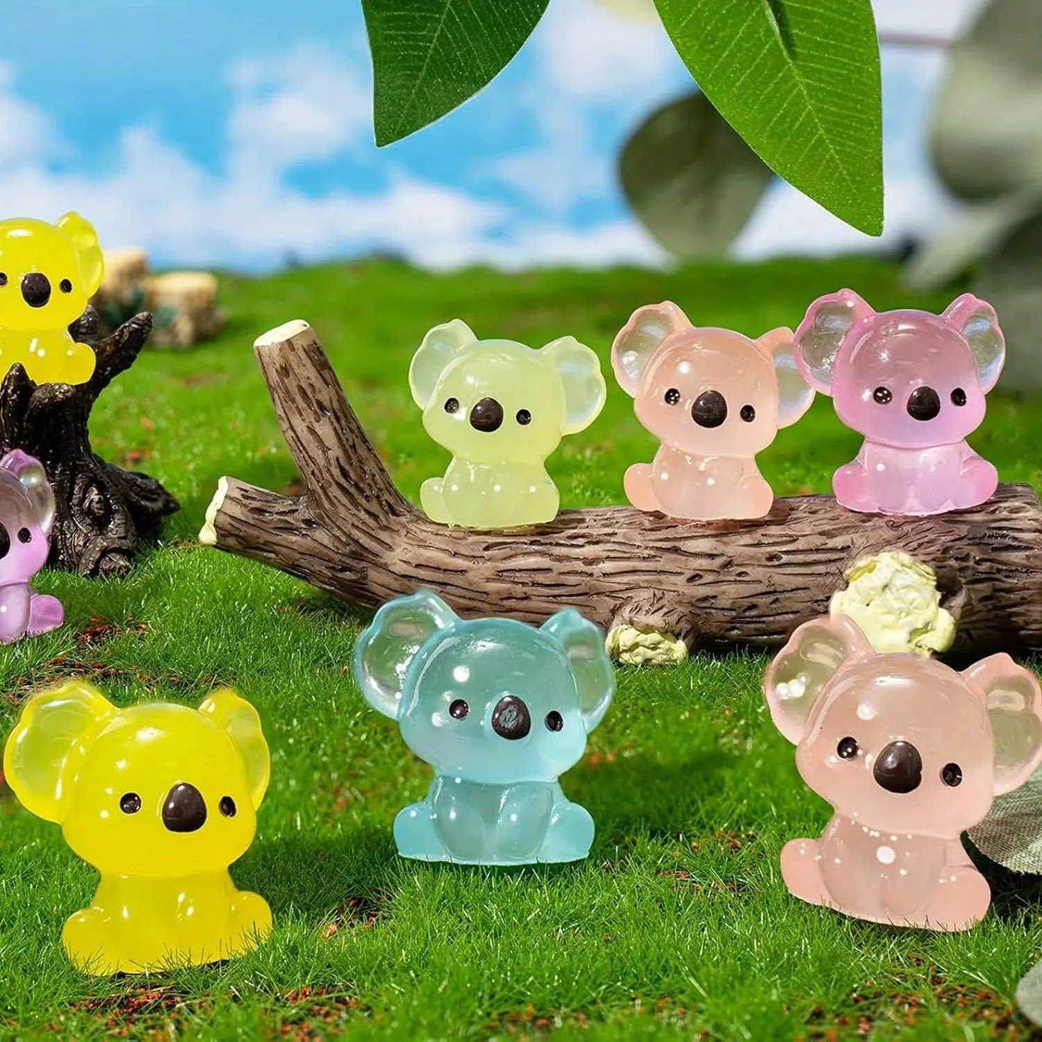 6/12/24Pcs Mini Resin Koala Miniature Koala Ornament Charms, Resin Sculptures, Glow in The Dark Tiny Koala Figurines Resin Small Animals Animal Statue for DIY Craft Garden Landscape Potted Plant Aquarium Decoration