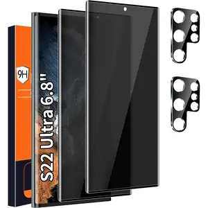 [2+2 Pack] Galaxy S22 Ultra Privacy Screen Protector, 9H Tempered Glass, Ultrasonic Fingerprint Support, 3D Curved, HD Clear Anti-Spy Film for Samsung S22 Ultra 5G Glass Screen Protector
