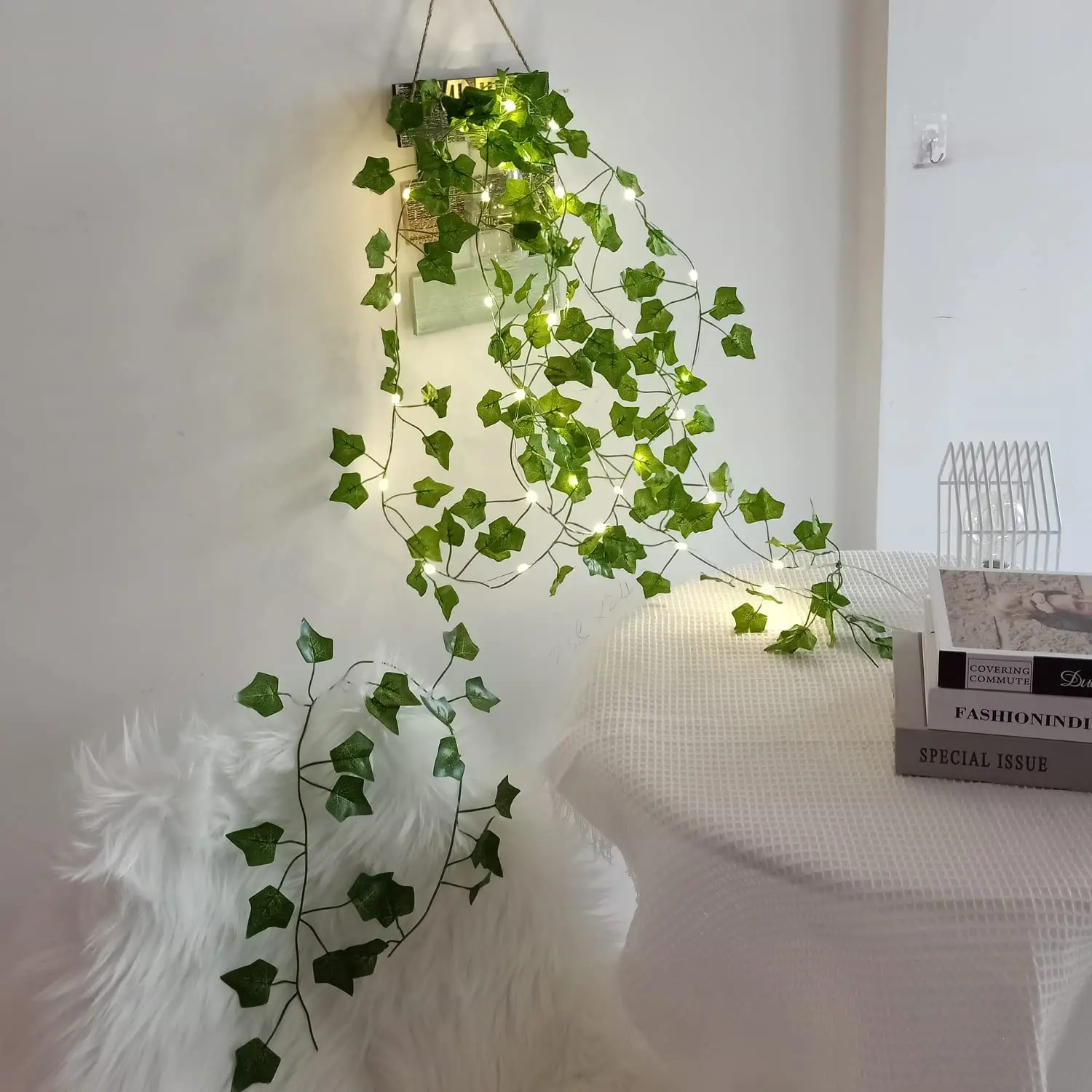 Outdoor Waterproof String Light, Battery Operated Artificial Ivy Leaf Plant Vine Light, LED Fairy Light For Garden Wedding Party Decoration