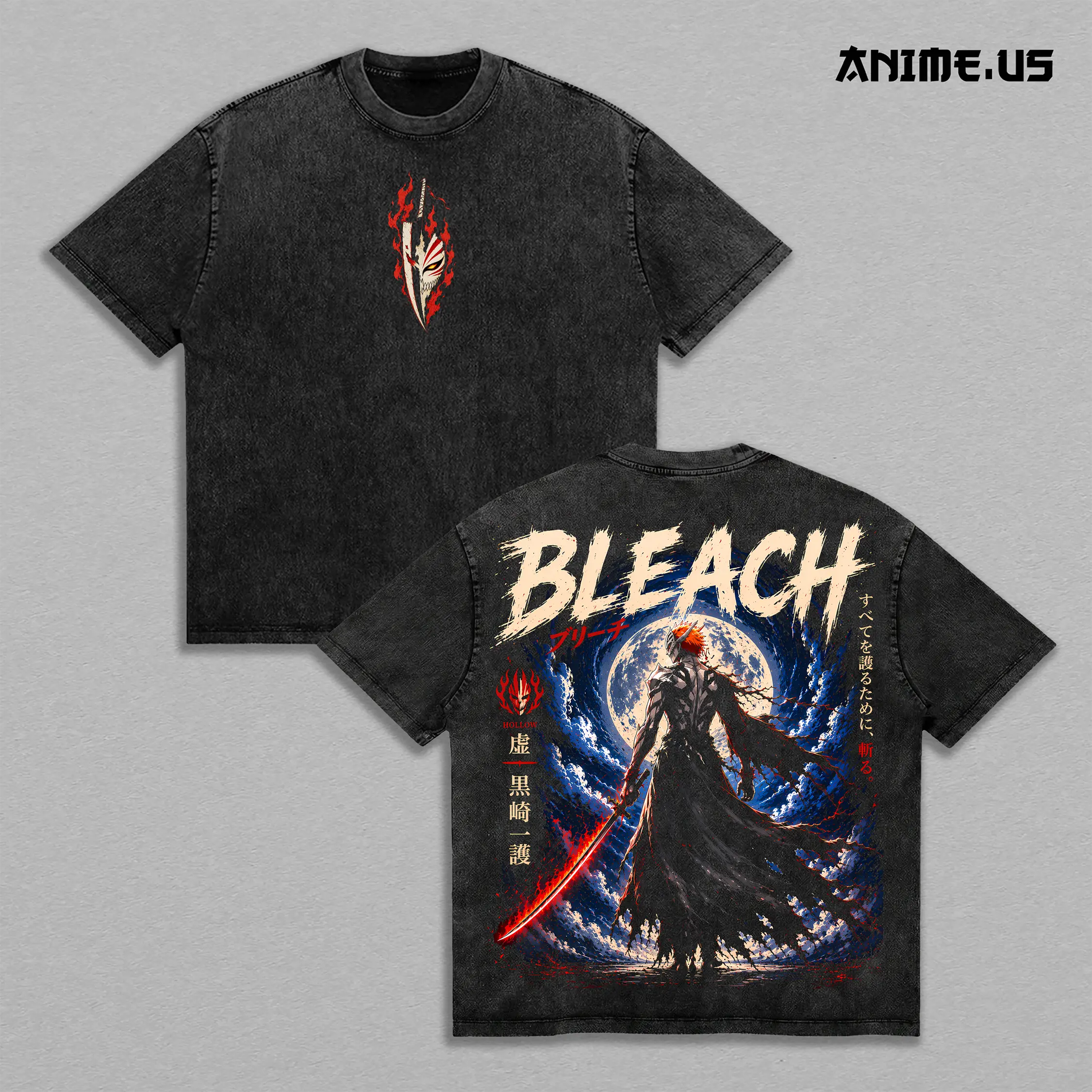 Ichigo Kurosaki Hollow Bleach T-Shirt | Bankai Soul Reaper Thousand-Year Blood War Anime | Vintage Washed Oversized Graphic Tee