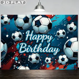 2D FLAT 1pc Soccer Happy Birthday Banner Party Photo Booth Props, Party Decoration Supplies, Various Sizes Soccer Theme Birthday Party Decor Durable Polyester Fabric, Outdoor Birthday Party