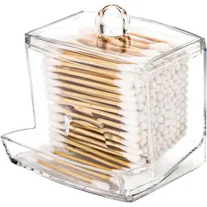 10oz Qtip Holder Dispenser Big Clear Bathroom Organizer Accessories Decor for Storage-Qtips Cotton Ball Holder Apothecary Jars, Cotton Swabs, Floss Contain