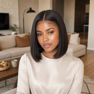13*4 HD Lace Front Bob Wig, 180 Density Short Straight Free Part Prebleached Wig with Natural Hairline for Daily Wear, Lace Front Bobs