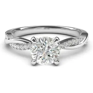 Sterling Silver 4-Prong Petite Twisted Vine Simulated 2.0 CT Or Moissanite Engagement Ring Promise Bridal Ring  princess cut ring halorings