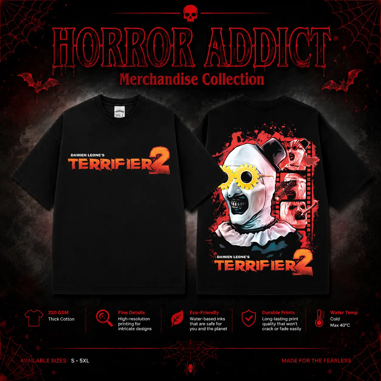 HORROR ADDICT Terrifier 2 Class Clown Gildan Unisex T-Shirt, Sweatshirt & Hoodie, Premium Cotton Horror Movie Shirt, Terrifier 2 Costume, Halloween Costume, Class Clown Outfit, Halloween Horror Movie Shirt, Horror Fan Gift