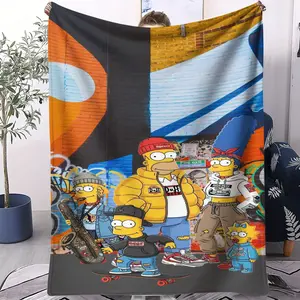 The Simpsons Pattern Soft Warm Plush Blanket, Perfect Gift for Bed Sofa Car Room Decor, Single-Sided Printed Fluffy Throw