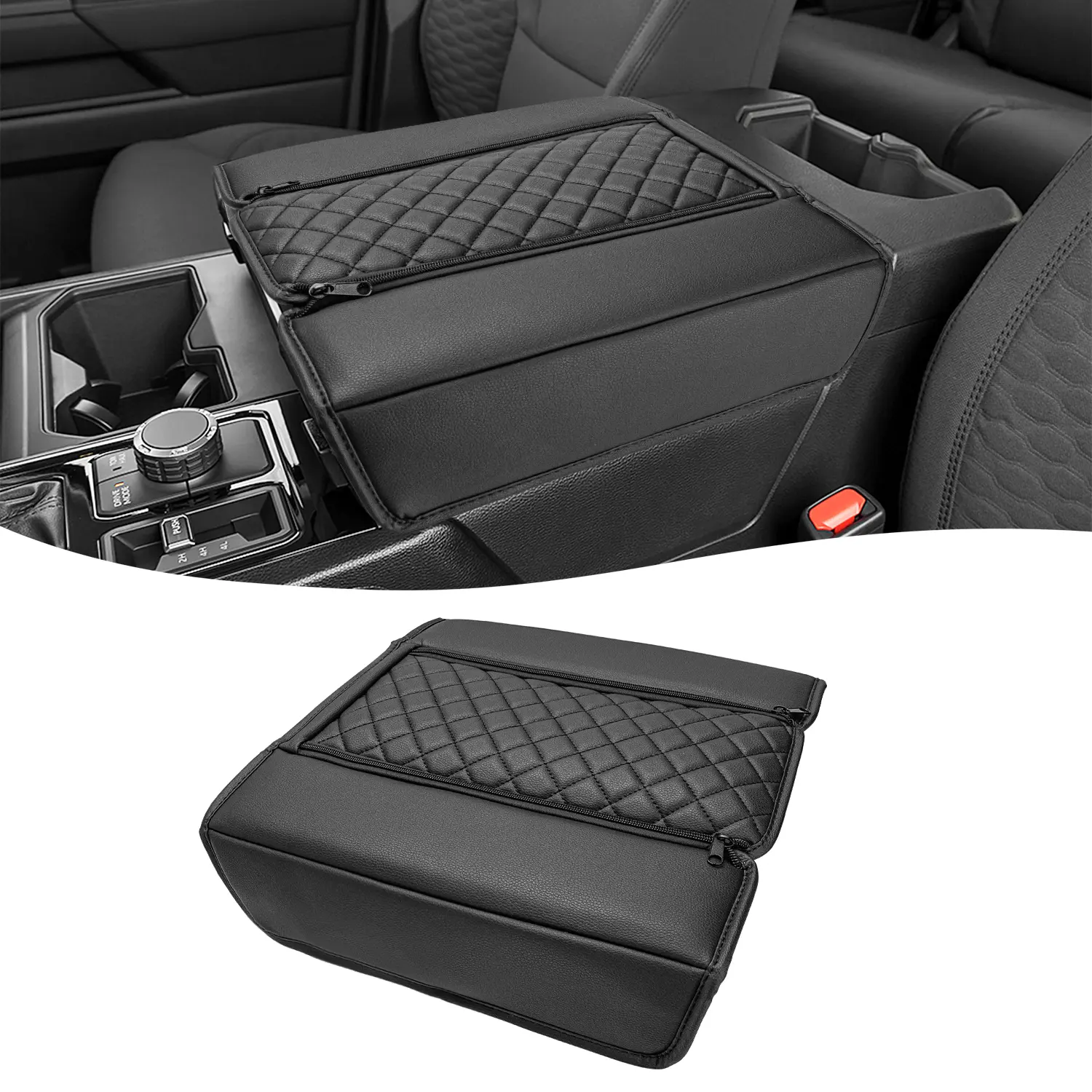 KBH Center Console Armrest Cover for Toyota Tundra 2022-2026，Sequoia 2023-2026, Vinyl Leather Trim Car Accessories, OEM Standard Anti-Scratch Durable Middle Console Protector, Double-Sided Concealed Zipper Closure, Accessories for Car