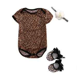 Newborn Baby Girl Floral or Leopard Romper Bodysuit Jumpsuit Headband Shoes 3pcs Clothes Set Summer Outfit