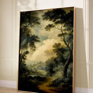 Unframed, Room Decor, Large Wall Art, Antique Moody Mid Century Art Decor Traditional Gardens, Vintage Forest Landscape Printing Giclee Wall Art Print