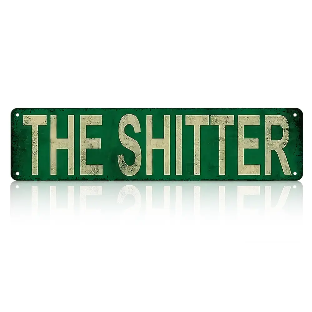 Green Marble Cracked The Shitter Long Aluminum Street Sign 4x16 Inch, Highway Road Style Funny Bathroom Wall Decor, Crinkle Vintage Hanging Plaque, Novelty Gag Gift for Man Cave Restroom Bar