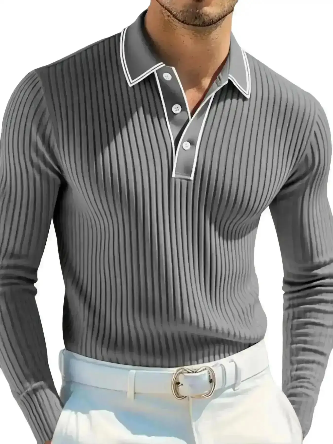 2026 Men's Long Sleeve Polo Shirt, Jacquard Fabric Collared Top, Business Casual Wear, Regular Fit, Suitable for Daily & Formal Occasions, Polo Jacket, stylish design