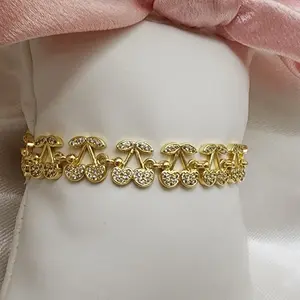 18K Gold Laminated Cherry Bracelet - Elegant Classic Design with Luxurious 18K Gold Laminated for Versatile Wear 7"