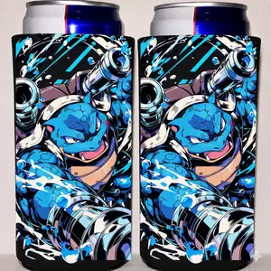 Blastoise Slim Can Cooler, Blue Water Anime Koozie, Gamer Drink Sleeve, Cool Beverage Holder Gift