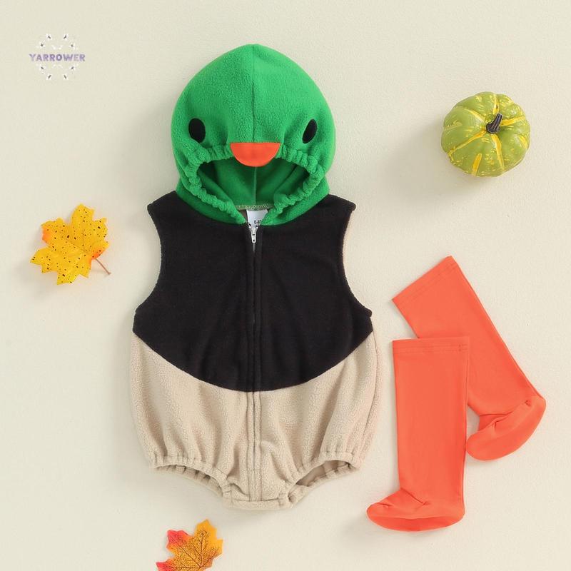 Infant Baby Boys Girls Halloween Mallard Duck Costume Hooded Sleeveless Romper Leggings Outfit Set