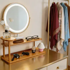 Modern Multi-Layer Desktop Storage Rack, Dorm Bedroom Office Living Room Cup Holder, Home Decor Storage Solution, Desk Organizer, Oak Material