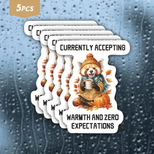 5Pcs Cozy Red Panda "Currently Accepting Warmth and Zero Expectations" Waterproof Vinyl Sticker, Self-Adhesive Decal, Suitable For Water Bottles, Laptops, Cars, Tablets, Ideal For Red Panda Lovers, Cozy Lifestyle Enthusiasts And Meme Fans