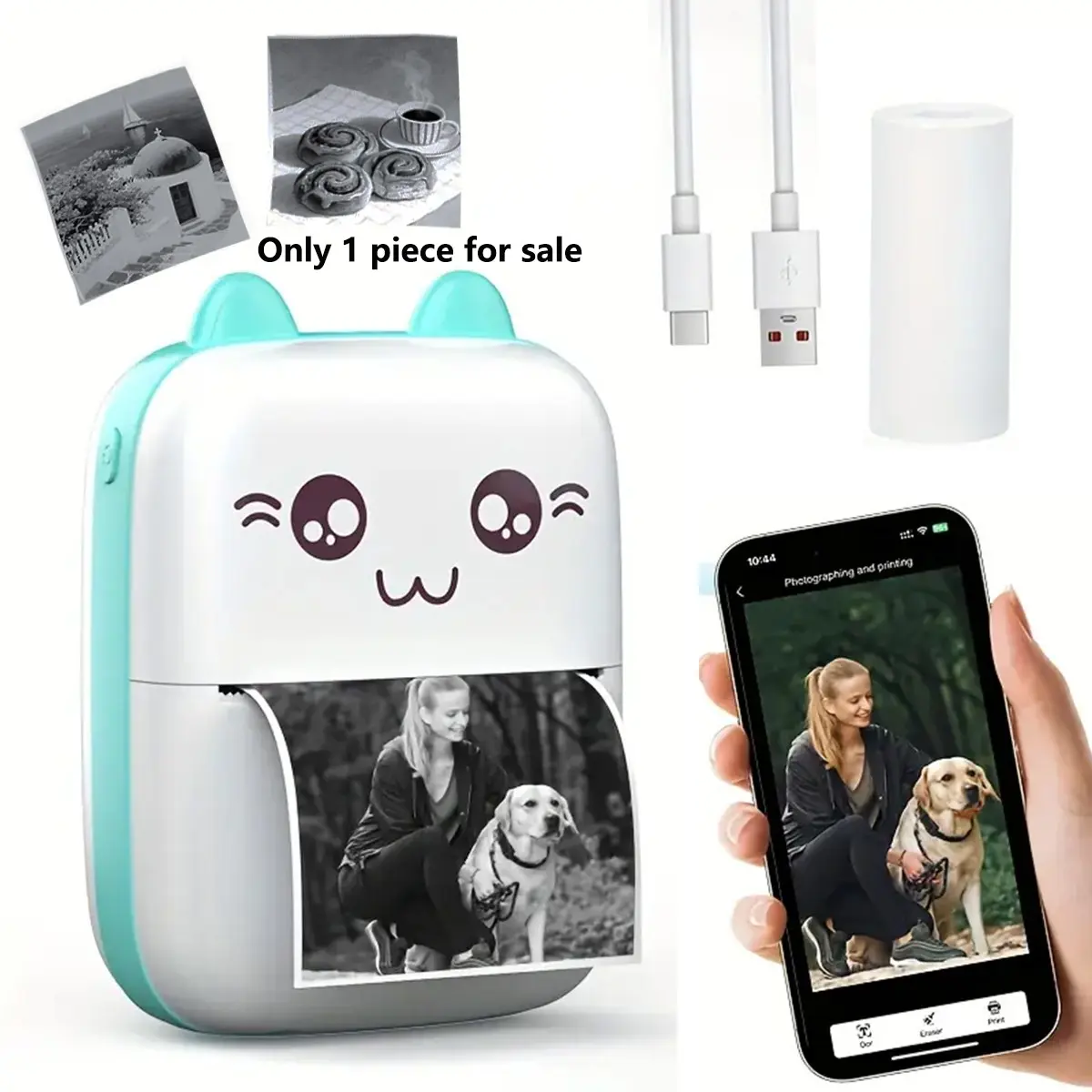 Wireless Mini Printer, Portable Thermal Label Printer, Sticker Printer, Thermal Label Maker, 203dpi, USB/battery Powered, Ideal for Notes, Photos, Diaries, Receipts, DIY Crafts