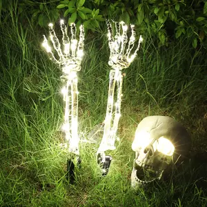 Halloween Decorations, Spooky Glowing Realistic Skull Head Set, Yard Stake Skeleton Hands, Outdoor Horror Skull Decoration, Party Supplies, Outdoor Decorative Lights