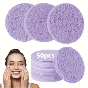 50pcs Natural Compressed Facial Sponges, Alcohol-Free, Gentle Exfoliating and Makeup Application, Suitable for All Skin Types, No Fragrance, Facial Cleansing Pads