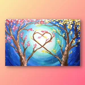 DIY Couples Painting Kit for Date Night — Sweetheart Trees, 2 Canvases & Acrylic Paint Set