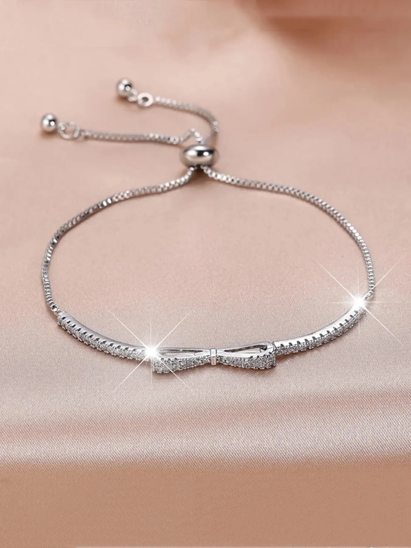 Cute bowknot design charming bracelet for women & girls synthetic zirconia stackable cuff bracelet adjustable size wedding jewelry gift for women Elegant Jewelry Bracelet Adjustable bracelets