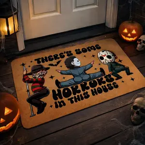 Funny Horror Movie Doormat, Horrors in This House Welcome Mat, Halloween Front Door Mat, Spooky Home Decor Rug, Gift for Horror Fans