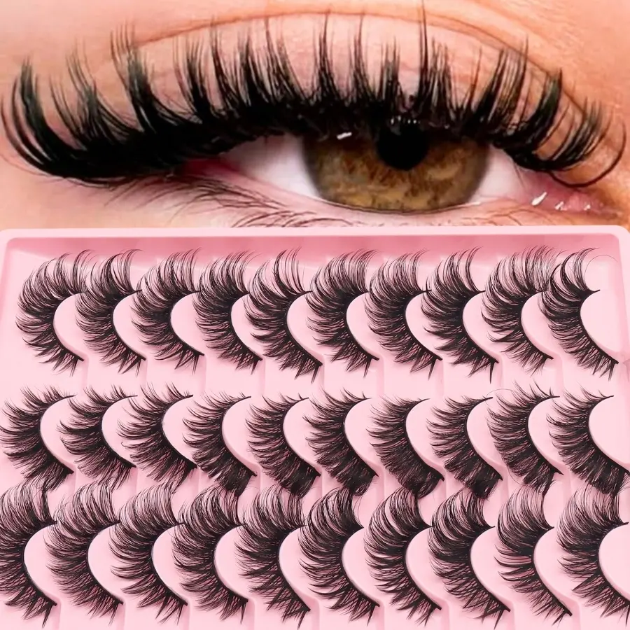 20 Pairs Mixed Cross Cat Eye Style 5D Volume Lashes, Cosmetic False Lashes, Volumized False Eyelashes, Voluminous False Eyelashes, Artificial Lashes, Natural Full Soft Curly Long-Lasting Eyelash Extensions for Makeup, Dramatic Volume Eyelash