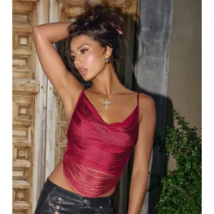 First Look Fringe Cowl Neck Top