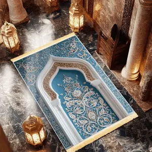 1pc Lan Yun Huazhang Prayer Mat - 100% Polyester, Machine Washable, for Indoor/Outdoor Use, Ideal for Pilgrimage & Meditation, Islamic Wall Art