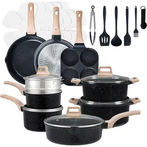 Complete 25-Piece Cookware Set with Nonstick Ceramic Coating, Die-Cast Aluminum Kitchen Pots and Pans Set Induction Compatible, Includes Frying Pans Saucepans Stockpots Steamer & 5 Kitchen Utensils