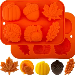 2 count Fall Thanksgiving  Mold,  Pumpkin  Molds Halloween Autumn Pumpkin Maple Leaf Acorn Turkey Shape  Candy Mold Cake Pan Baking Soap Candle  Molds for Cake Decoration