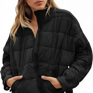 Tankaneo Women's Oversized Lightweight Down Coat Long Sleeve Zip Packable Short Puffer Jackets