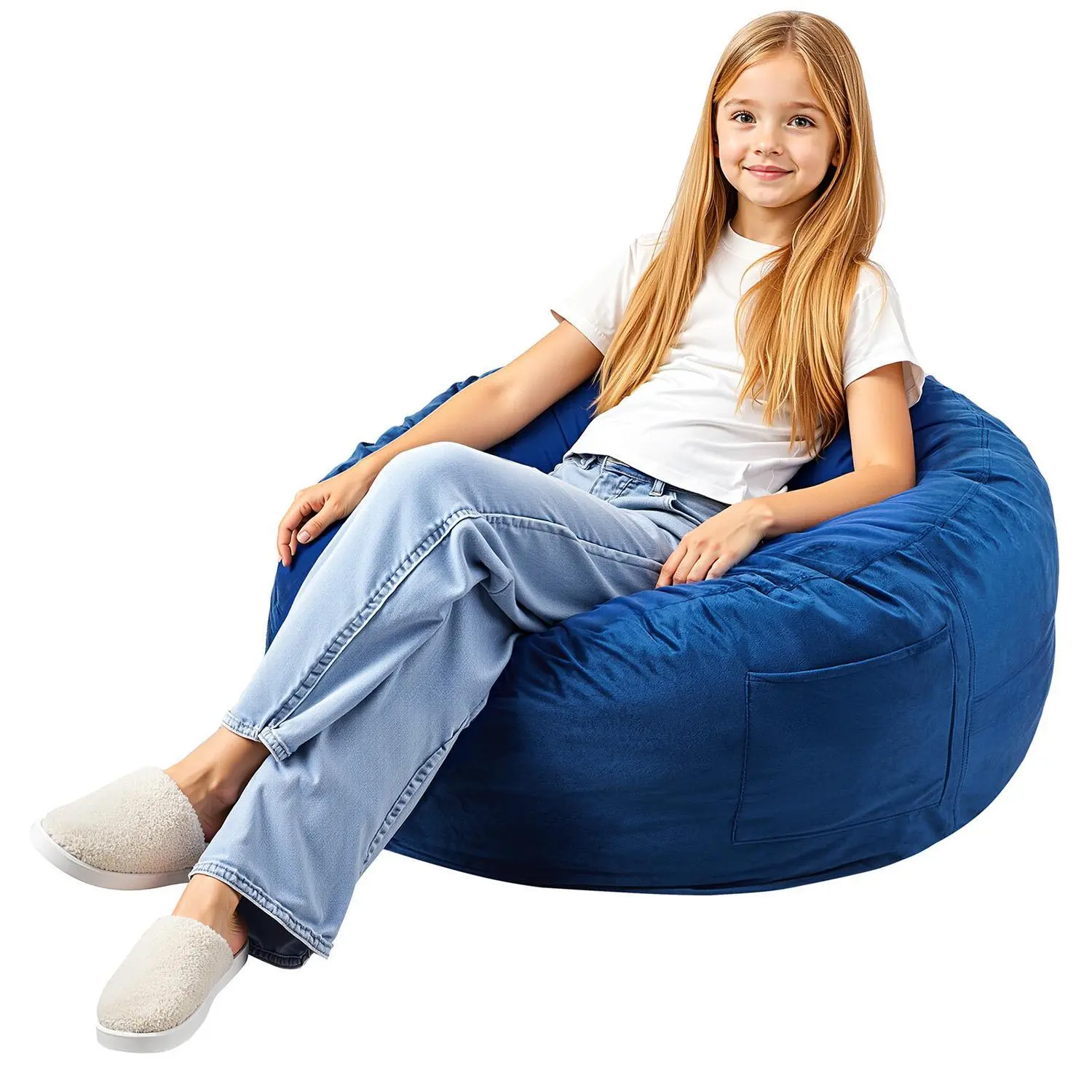 【summerfinds】VEVOR Bean Bag Chair, 3 feet Round Bean Bag Chair with Removable and Washable Cover, 25D Memory Foam Filled with Soft and Smooth Dutch Velvet, Bean Bag for Bedroom or Playroom, Blue