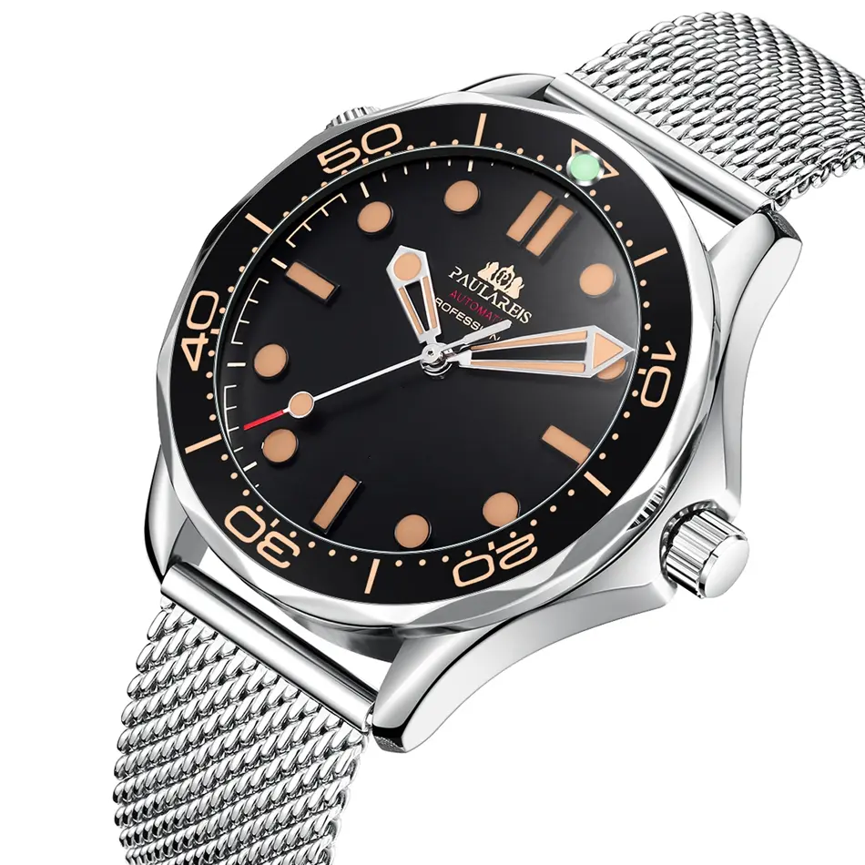 Automatic Watch for Men Mechanical Self Wind Net Stainless Steel Nylon Strap Luxury Fashion Wristwatches