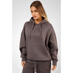 Kaiia Slogan Oversized Hoodie Mink