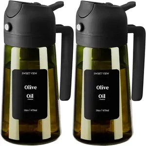 2PCS Olive Oil Dispenser and Oil Sprayer – 16oz/470ml Glass Light-Proof Oil Pourer for Kitchen, Air Fryer, Cooking, Salad, and BBQ