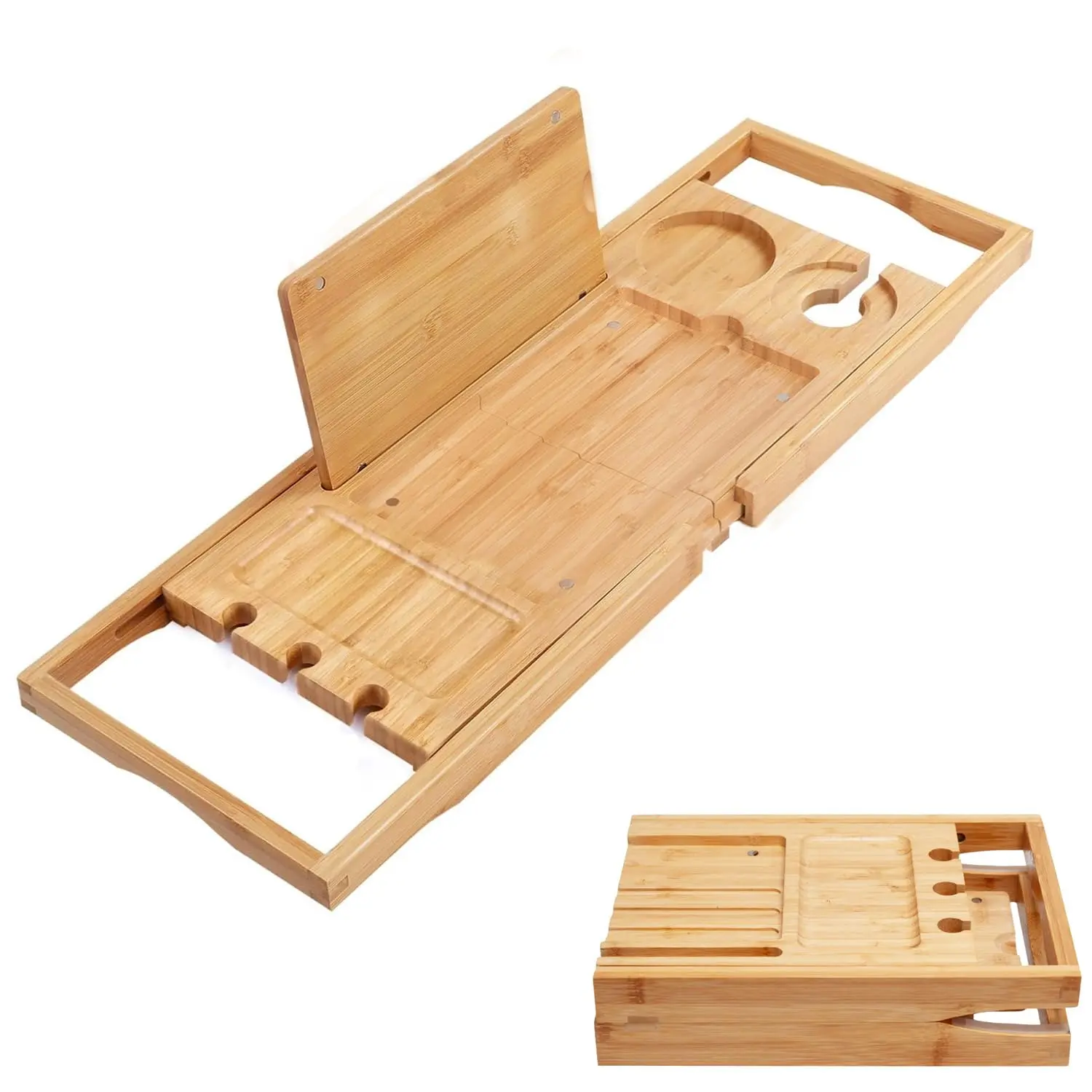 Utoplike Bamboo Bathtub Caddy Tray for Tub, Expandable Bath Table Trays