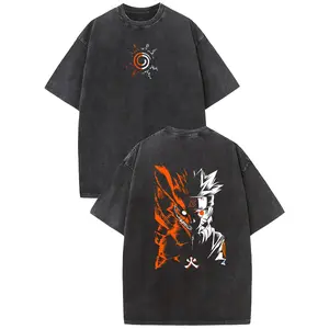 Holafish Retro Heavy Limited Naruto Nine Tails Ver3 - Naruto  Double Printed Vintage  Washed Tee Unisex Oversize  Manga Washed Heavyweight Cotton T-shirt