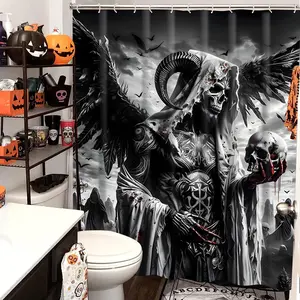 Halloween Spooky Santa Muerte Print Shower Curtain, 1 Piece Bathroom Decor with 12 Plastic Hooks, Home Accessories for Windows & Bathtubs