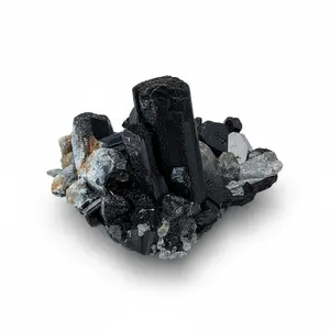 Black Tourmaline Cluster with Hyalite Opal