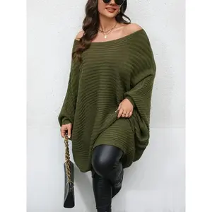 Women's Plus Size Batwing Sleeve Knit Pullover Sweater, Casual Loose Fit Design, Comfortable Versatile Daily Wear Can be used with raincoat