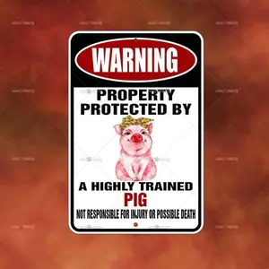 Property Protected Pig metal Sign Home room wall art gift funny design A2315