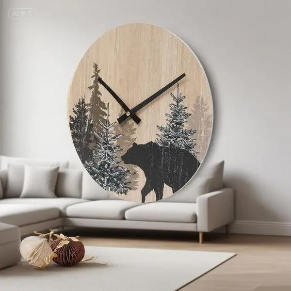 12-Inch Traditional Rustic Wooden Analog Clock - Silent Non-Ticking Battery Operated, Farmhouse Style with Easy-Read Numbers, Durable Natural Wood Finish, Nature Deer Forest Wildlife Design, Home Supplies for Home Office, Dad Gift Decor