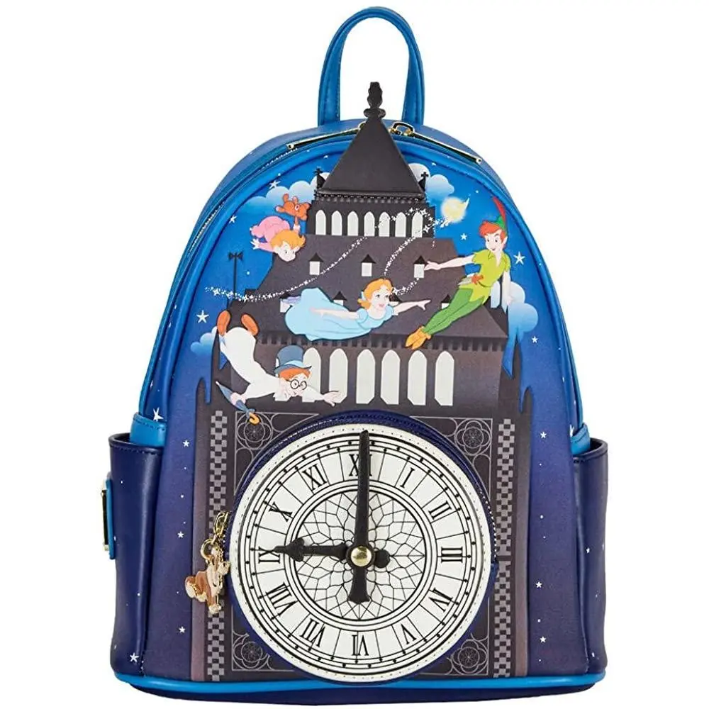 Peter Pan Clock Themed Mini Backpack, Cute Faux Leather Bag with a Glow-in-the-Dark Dial and Moveable Arms, Stylish Casual Daypack, Cute Stylish Daypacks