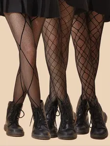 Women's Sexy Versatile Lightweight Mesh Pantyhose Set, Slim-Fit Hollow-Out Design, Thin Kint Fabric, Casual All-Season Wear, Pack of 3