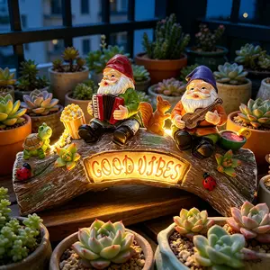Stump Dwarf Music Garden Statue Set with Musical Gnomes Squirrels Turtles IP44 Durable Resin Material for Outdoor Patio Lawn Terrace Decor