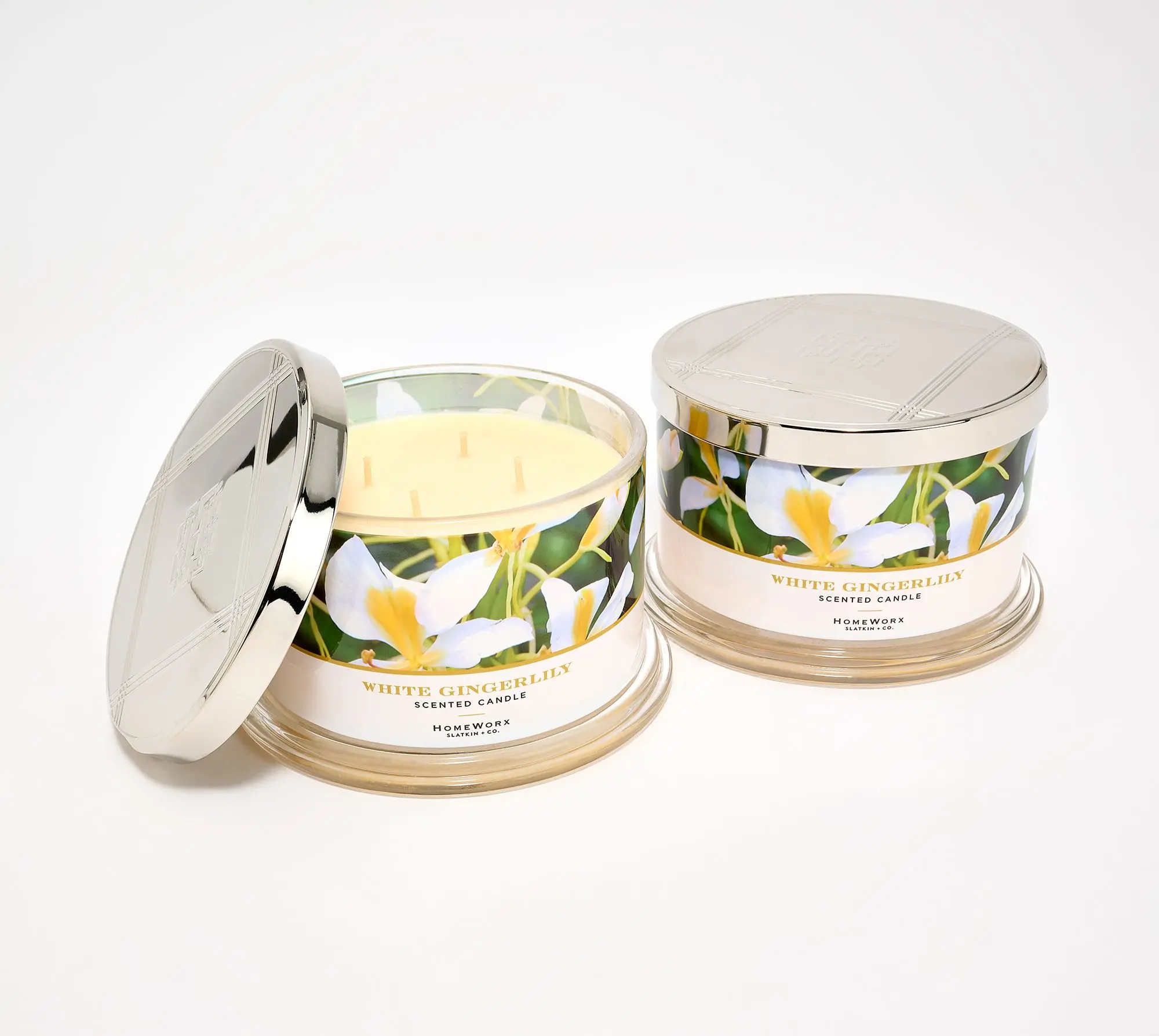 HomeWorx by Slatkin + Co. S/2 18oz White Gingerlily Candles