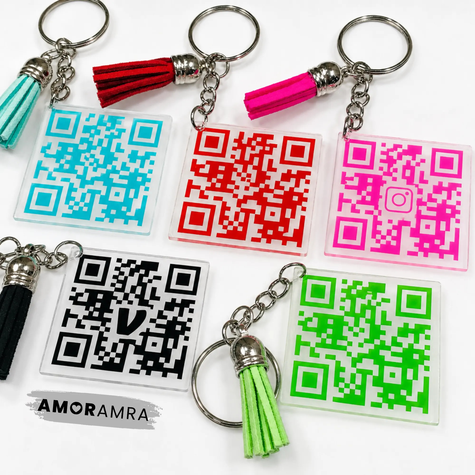 Acrylic QR Code Keychain with Leather Tassel - Scannable Keychain for Website, Song, Video or Social Media (Instagram Facebook TikTok YouTube Snapchat)- Payment Keychain for Venmo, Cashapp, Zelle - Perfect Gift or On-the-Go Connection Tool